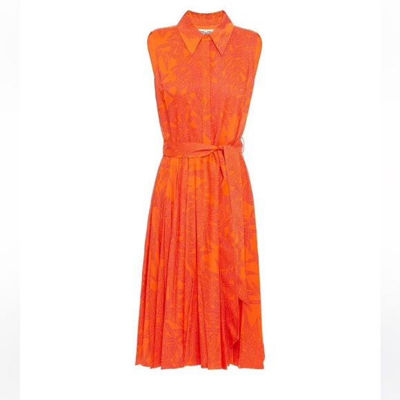 Diane Von Furstenberg Dresses Nwot Dvf Harmony Sleeveless Belted Orange Print Dress Poshmark